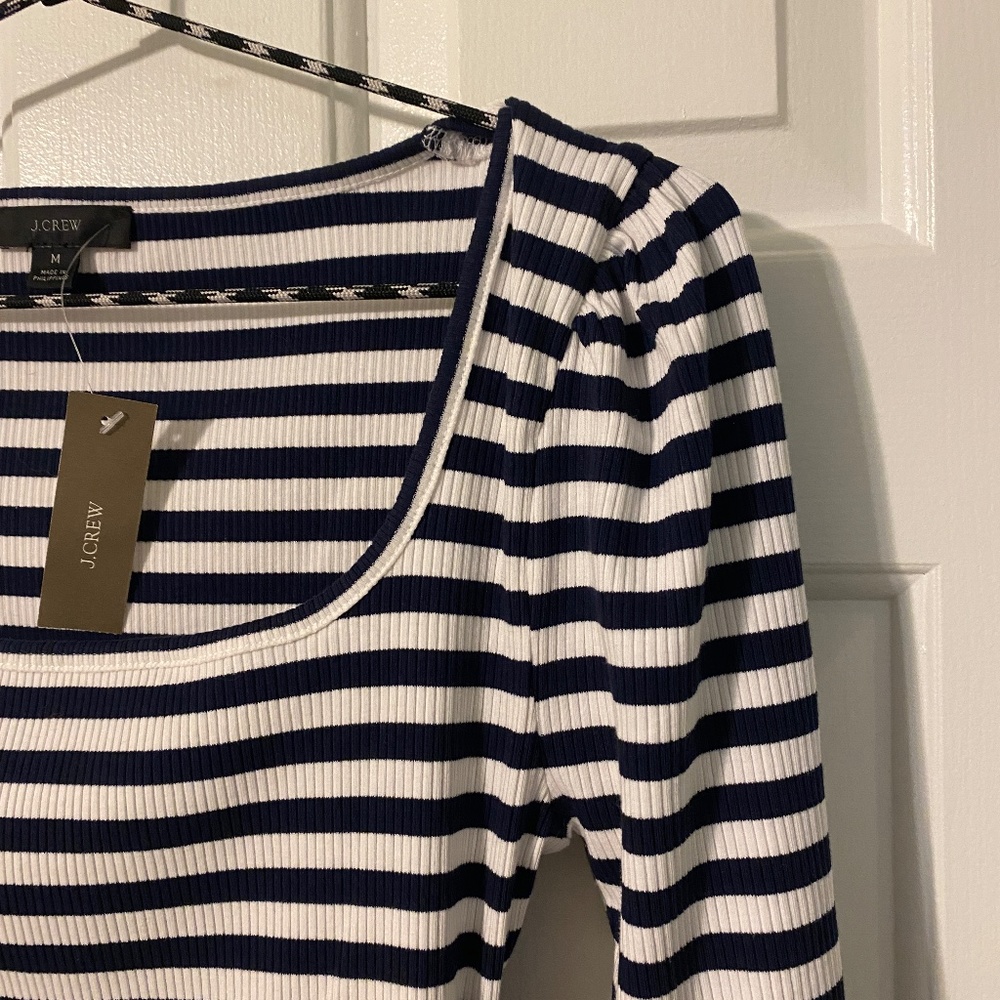 J. Crew Navy and White Striped Long Sleeve Ribbed Tee - Picture 3 of 8